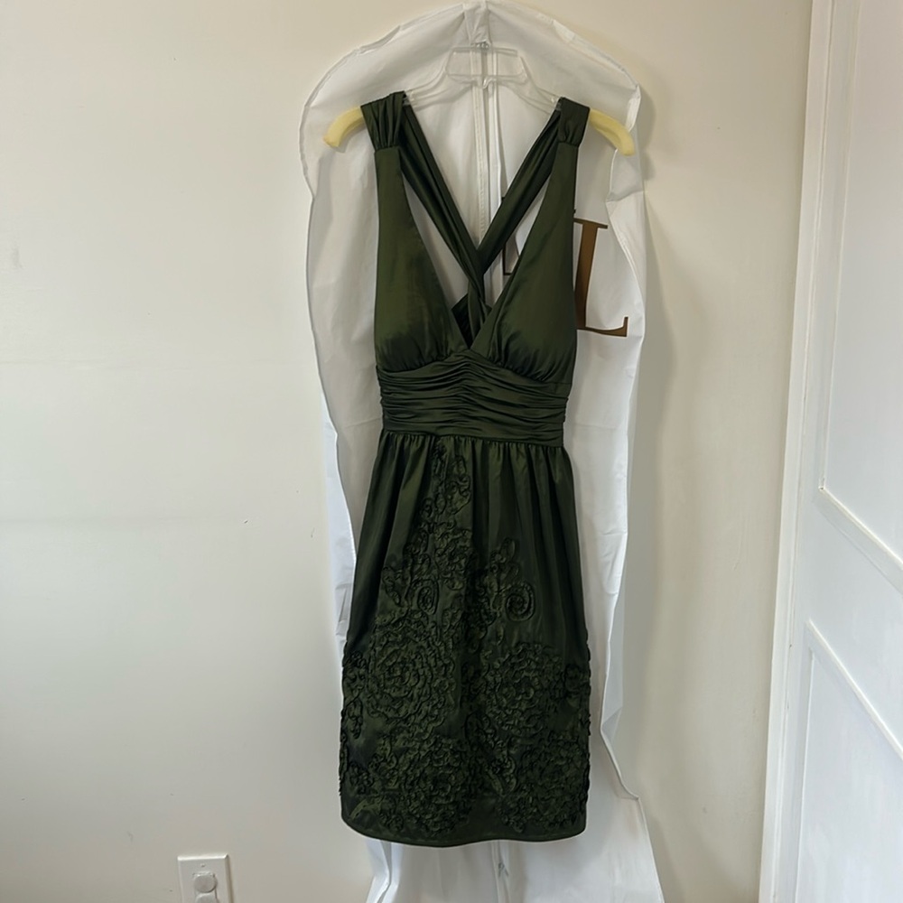 Adrianna Papell Green Knee Length Floral Dress- Criss Cross Straps- Size 14